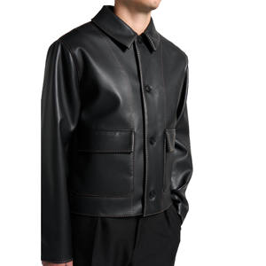 Chaqueta de Cuero de Primera Calidad con Costuras en Contraste para Hombre, Chaqueta de Cuero Negra para Hombre, Chaqueta de Cuero para Hombre 2026 - Product Image 1