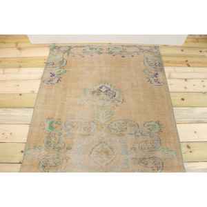 Tapis turc vintage 3,6x7,2 pieds, tapis en laine unie marron - Product Image 2