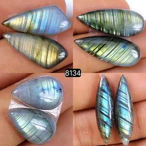 หินลาบราโดไรต์ธรรมชาติหลากสี ทรงหลังเบี้ยเรียบ คู่จับคู่ งานแฮนด์เมด สำหรับทำต่างหู อัญมณี - Product Image 3