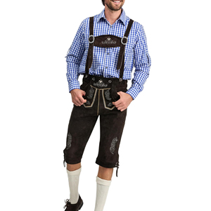 Ropa informal de cuero genuino bávaro Diseño de bordado personalizado Lederhosen con bolsillos de cintura media Pantalón largo hasta la rodilla - Product Image 5