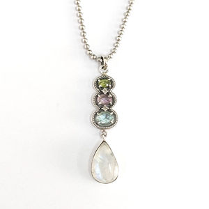 JAIPUR SILVER Multi-Stone Teardrop Elegant <b>Pendant</b> 925 Silver Unisex Everyday Wear - Product Image 1