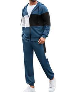 Wholesale Men Winter Printed Color Block Casual Tracksuit Hoodie Jogging Sweatpants Activewear Set 100% Cotton Eco-Friendly - Product Image 4