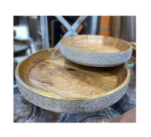 Ensemble de 2 derniers Design de décoration d'intérieur plateau de service alimentaire avec couvercle vaisselle vintage plateaux de serveur de nourriture par exportations d'Inde - Product Image 2