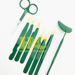 Pinzas personalizadas pinzas de visón logotipo privado pinzas de extensión de pestañas de Oro Verde Juego de puntas de fibra de acero inoxidable sostenible - Product Image 2