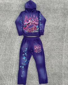 Conjunto de Sudadera y Pantalones Acampanados Vintage con Lavado Ácido Personalizado, Estampado Digital Ecológico, Tallas Grandes, Estilo Hip Hop, Ideal para Invierno - Product Image 3