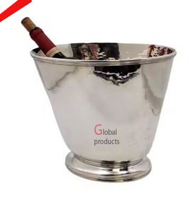 hammered look silver finished <b>metal</b> aluminum wine cooler ice bucket for hotel restaurant and bar - Product Image 5