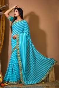 Moderne Indien Sari Pur Georgette Numérique Imprimé Lourd Dentelle Papier Broderie Mariages Fêtes Pakistanais Conception Dames - Product Image 2