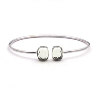 Bracelet jonc élégant en laiton plaqué argent avec pierre précieuse Rutile Doré, forme rectangulaire classique, fait main, fin, EL JOYERO, pour femme, style hindou