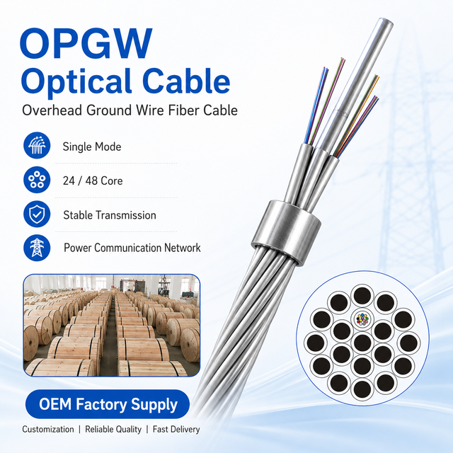 Custom OPGW-24B1-50 Optical Cable Single Mode 48 Core Overhead Ground Wire Fiber Cable for Power Communication Line
