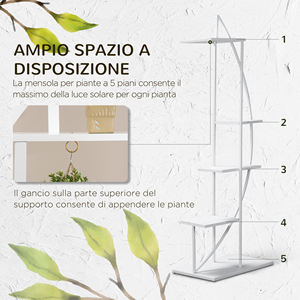 Outsunny Support à fleurs intérieur/extérieur en forme de croissant à 5 niveaux en MDF et acier, 50x30x160cm, blanc - Product Image 4