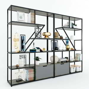 KTB68166 Standing Type Decorative Shelving <b>Unit</b> Iron Frame 240x35x180cm Made Rubber Wood Flexible Design Rectangle Shape for - Product Image 5