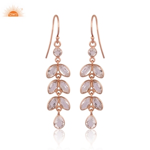คุณภาพสูง 925 เงินสเตอร์ลิง Rose Gold Plated คริสตัลธรรมชาติควอตซ์อัญมณีห้อยต่างหูผู้ผลิตเครื่องประดับที่กําหนดเอง - Product Image 1