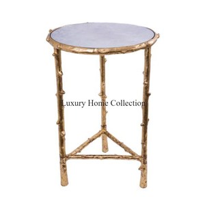 Table centrale et d'appoint en métal faite à la main au design unique créatif Pieds dorés et dessus de forme ronde Table de meilleure qualité pour chambre à coucher - Product Image 4