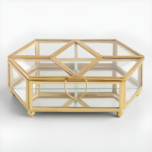 2025 boîte de rangement de bijoux en verre de luxe moderne avec cadre en laiton motif carré stockage de taille personnalisée - Product Image 2