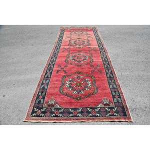 Alfombra turca Vintage de gran tamaño, diseño de retazos rojo y negro tradicional, lana, lavado a mano ecológico, pasillo rectangular de látex de 10mm - Product Image 1