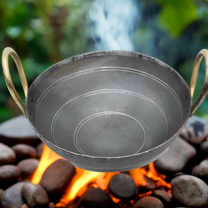 Haute qualité 30cm 1.8kg fer lourd Karahi ustensiles de cuisine Design classique avec poignée en acier doré cuisinière à gaz écologique - Product Image 2
