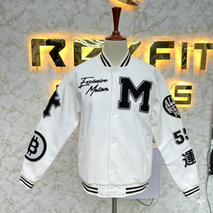 Good Material ODM Services Embroidered Wool and Silk Men's Jacket with <b>Covered</b> <b>Button</b> Closure versity jackets Lettermen jackets - Product Image 3