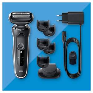 Afeitadora Eléctrica Rotativa para Hombre, Inalámbrica, Blanca, con 3 Cuchillas, Resistente al Agua IPX7 y Lavable, para Barbas Difíciles - Product Image 1