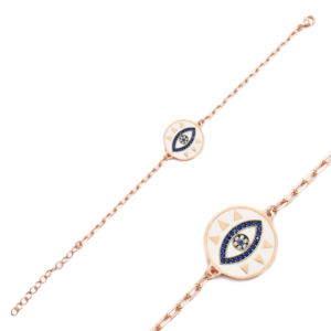 White Enamel Eye <b>Bracelet</b> Turkish Wholesale Handcraft 925 Sterling Silver Jewelry - Product Image 1
