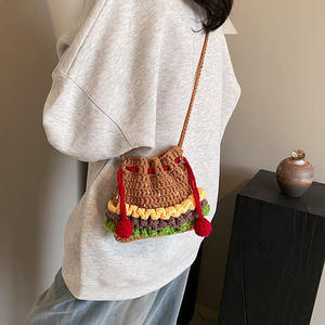 Sac bandoulière portable en fil tricoté au crochet, style hamburger, à fermeture ouverte, tendance, pour parents et enfants - Product Image 2