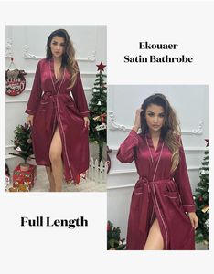 Ekouaer Women's Soft Lightweight Full Sleepwear Long Sleeve Satin Bathrobe Natural Floor-Length <b>Bridesmaid</b> Casual <b>Dresses</b> - Product Image 5