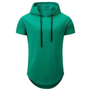 เสื้อมีฮู้ดแขนสั้นสำหรับผู้ชายสีฟ้าล้วนเสื้อมีฮู้ดแบบสวมหัวเสื้อมีฮู้ดแบบสตรีทแวร์ผ้าคอตตอนธรรมดาธรรมดาฤดูร้อน - Product Image 3
