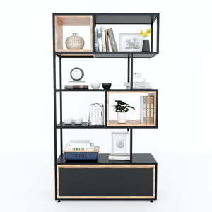 KTB68068 Standing Type Decorative Shelf with Drawers Rubber Wood and Iron Frame 100x35x180(cm) for Living Room - Product Image 2
