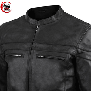 Chaqueta de motorista de cuero para hombre Chaqueta de bombardero de cuero para hombre Chaqueta de cuero para motociclistas - Product Image 3
