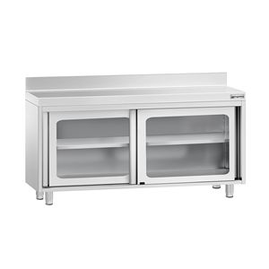 Stainless Steel <b>Work</b> <b>Table</b> PREMIUM - 1600x600mm - with Glass Sliding Doors & Upstand - Product Image 1