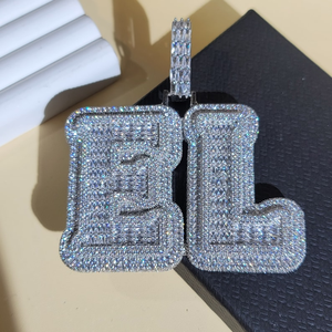 VVS Moissanite Round & Baguette Cut Diamond <b>Letter</b> Pendant Ice Out Hip Hop Jewelry Pendant For Men's 925 Sterling Silver - Product Image 5