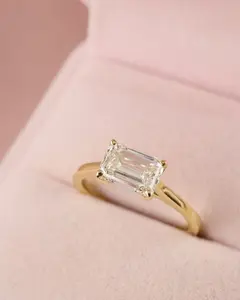 Ready to Ship 14 K Gold plated Vintage Baguette Clear Cut Diamond Engagement Ring Luxury Style Ring For Sale