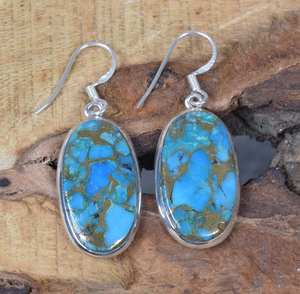 Boucles d'oreilles en argent sterling turquoise cuivre bleu, bijoux faits à la main, pierre de naissance de décembre, cadeau élégant pour femmes - Product Image 2
