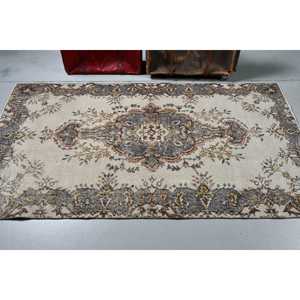 Alfombra Turca Vintage, Alfombra de 3.7x7 pies, Alfombra Gris Marrón Ombré - Product Image 2