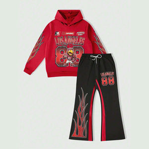 Sudadera con capucha y pantalones acampanados con estampado DTG personalizado para hombre, chándal, conjunto informal de 2 piezas, ropa de calle de moda - Product Image 1