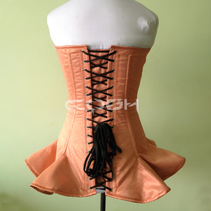 Elegant Peach Satin <b>Corset</b> with Sparkle Peplum | Bridal & Fashion Bustier Top - Product Image 6
