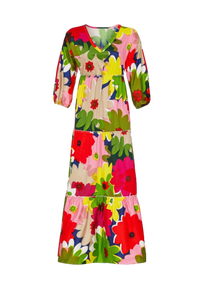 Vente à l'exportation de vêtements et accessoires Robe longue à fleurs multicolores avec des tailles personnalisées pour un look chic et moderne d'Inde - Product Image 6