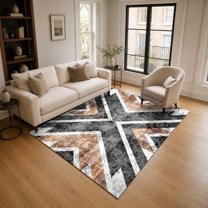 RUGS DEPOT LXDP-0870 Wholesale Charcoal Grey Contemporary Abstract Digital Printed Machine Washable Chenille Area Rug Non <b>Slip</b> - Product Image 2