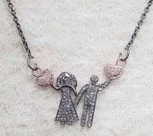 Pendentif pavé en argent sterling 925 plaqué rhodium noir pour couple 38x36MM Style vintage pour mariage, fiançailles et fête - Product Image 2