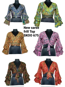 Nouveau bohème antistatique Satin Saree robe pour femmes haute couture prêt à expédier conception de longueur courte respirant et confortable - Product Image 6