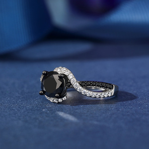 Jeulia Bond of Love Twist Ring-Black and White Zircon Stones in Sterling Silver - Product Image 5
