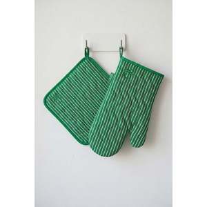 Be-28454-Gr Ensemble de cuisine 100% coton rayé vert 17*30 cm-20*20 cm (gants et protège-plat) - VERT - Product Image 1