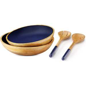 Bol de service en bois artisanal contemporain, peu profond, avec extérieur noir massif et intérieur en bois naturel, pour une perfection culinaire. - Product Image 3