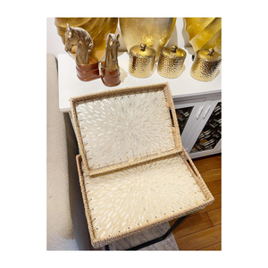 Plateau à thé artisanal unique en nacre incrustée de fleurs, accent durable pour la maison - Artisanat en gros, fabrication sur mesure 15cm-100cm - Product Image 4