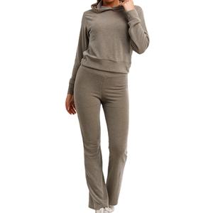 Ensemble sweat à capuche et pantalon de survêtement pour femme 2 pièces kaki personnalisé pleine longueur nouvel ensemble de salon surdimensionné ensemble de survêtement deux pièces pour femme - Product Image 1