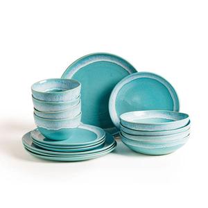 Ensemble d'assiettes en céramique Aqua Teal, finition émaillée mouchetée, légères mais robustes, idéales pour les tables décontractées et les tables de haute couture - Product Image 2