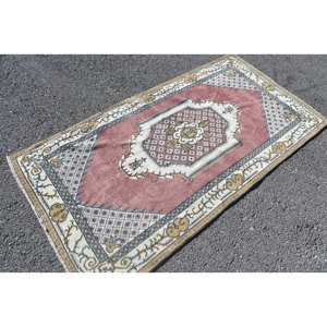 Tapis turc vintage traditionnel rose blanc 3.6X7 pieds grande surface Rectangle Patchwork laine matériel Latex pour adolescents couloir - Product Image 2