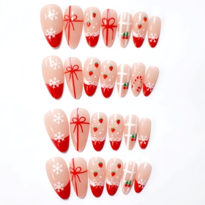 Nouvelles Faux Ongles <span class=keywords><strong>de</strong></span> <span class=keywords><strong>Noël</strong></span> en ABS à Presser, 24 Pièces, Amande, <span class=keywords><strong>French</strong></span>, Couverture Complète, Longueur Moyenne, <span class=keywords><strong>Manucure</strong></span> pour Doigts, Vente en Gros Usine, Nouvel An - Product Image 4