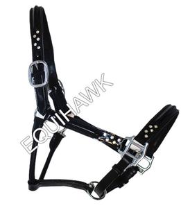 Cabestro de caballo de sillín inglés de calidad superior, cuero suave acolchado con herrajes de latón, pieza de cabeza anatómica decorada con cristal, Halter - Product Image 2