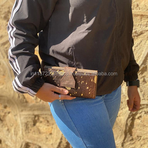 กระเป๋าสตางค์หนังแบบมีซิปสำหรับผู้หญิงกระเป๋าสตางค์แบบซ่อนทำด้วยมือแท้แบบใหม่กระเป๋าสตางค์หนังแบบพับสองชั้นกระเป๋าสตางค์ขนสัตว์โลหะแท้ - Product Image 2