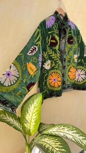 Blouson Bomber en Velours Brodé Suzani : Streetwear Floral Fait Main - Product Image 3